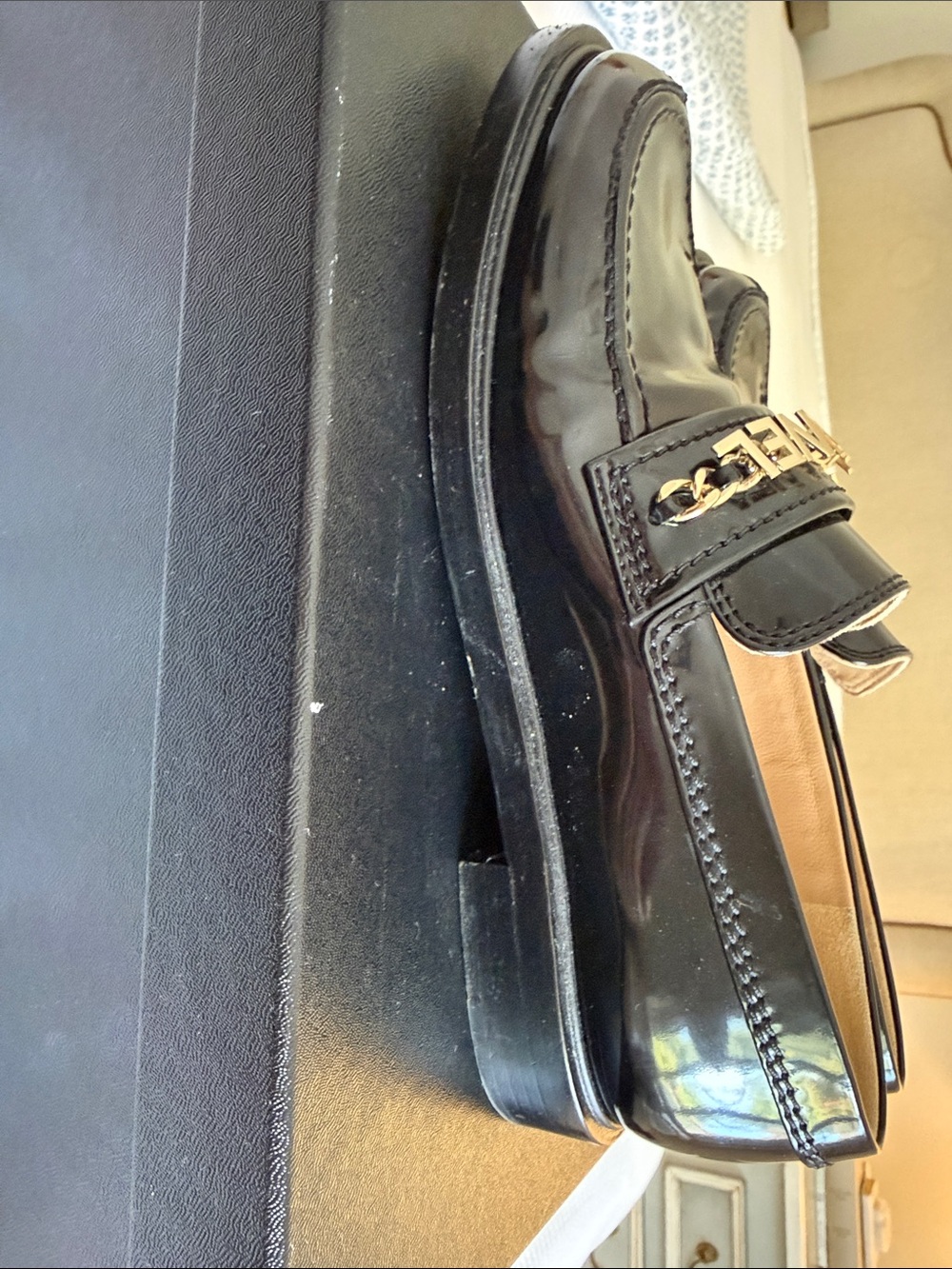 CHANEL Black Patent Leather Women’s Logo Chain Loafers - Picture 4 of 15